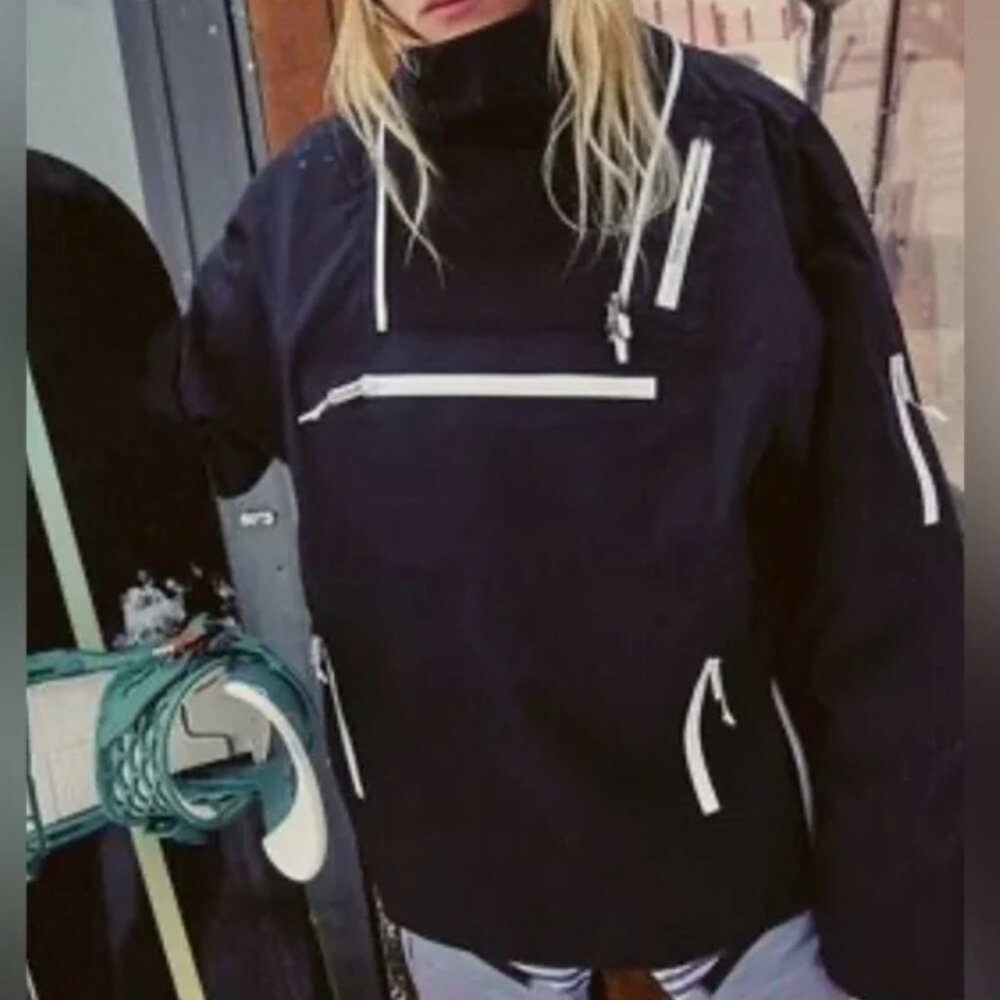 Black Ski & Snow Jacket with White Zipper Accents